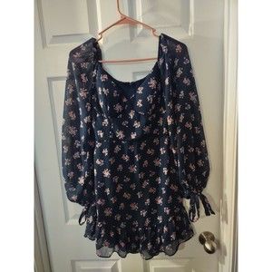 B. Darlin Dress Size 3/4 Blue Multicolor Floral Long Sleeve Sheer Lined
